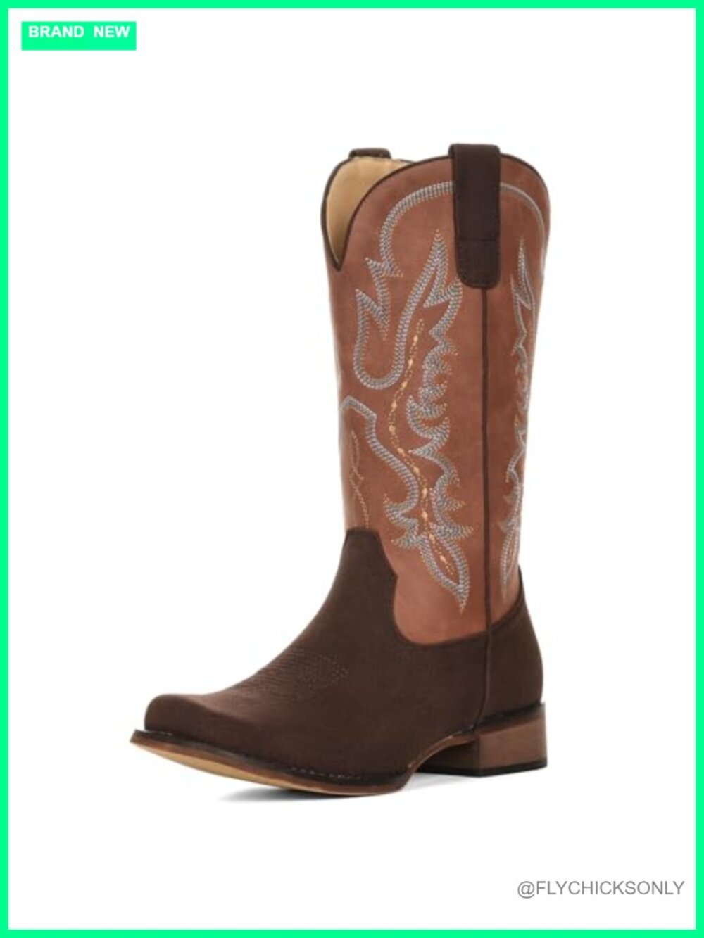 Women's Square Toe Mid Calf Western Cowboy Boots Faux Leather